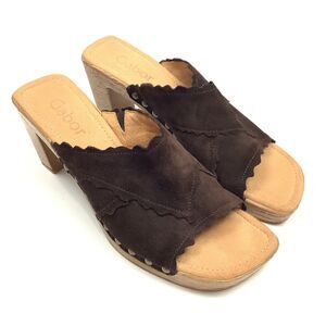 Gabor Carmen Open Toe Block Heel Pump Sandals Brown Suede Women's UK 5.5 US 8